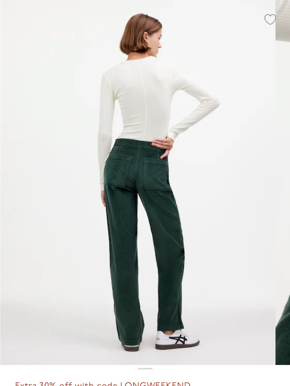 Madewell Emmet Wide Leg Corduroy Dark Green Pants, Welt Pocket edition - Picture 8 of 9